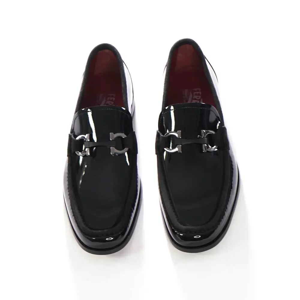 $895 FERRAGAMO - GRANDIOSO Black Leather/Suede Loafers - 8 EE